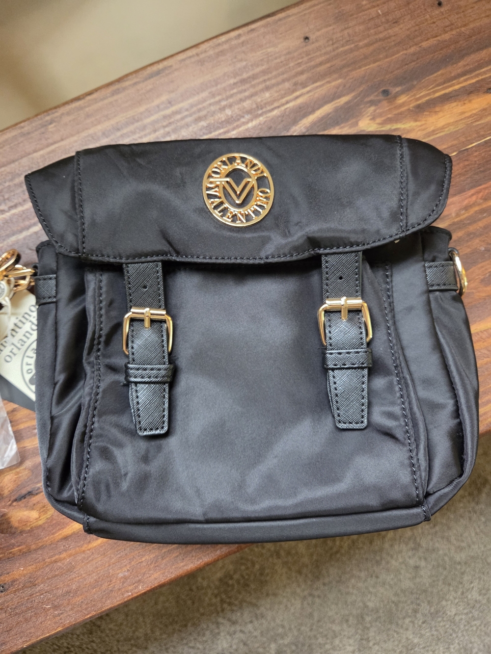 Valentino Orlandi Black Crossbody Bag with Gold Hardware